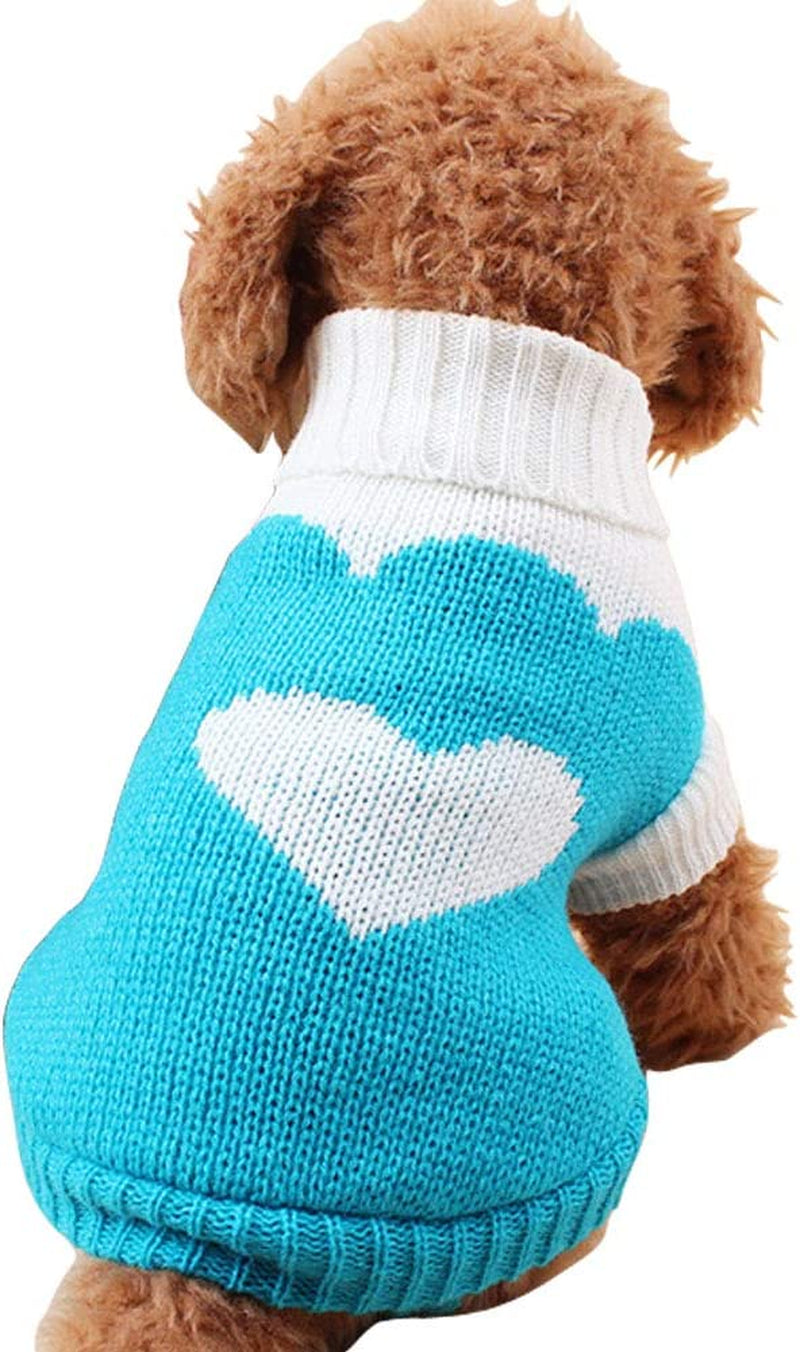 Dog Sweaters Classic Knitwear, Turtleneck Winter Warm Pet Puppy Clothes | Cute Heart Pattern, Lightweight & Warm Knitted Winter Sweater, Cold Weather Coat, Great for Daily Wear, Easy on & Off