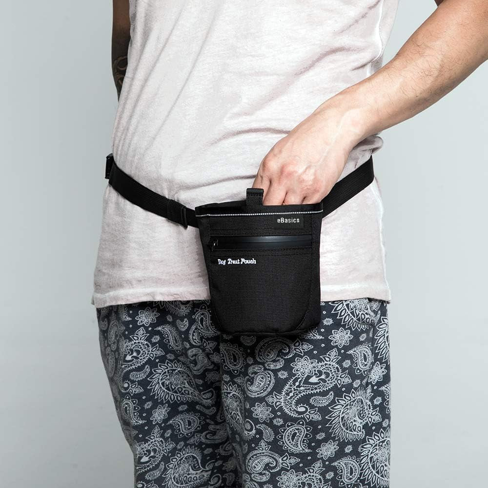 Dog Treat Pouch for Training, Magnetic Closure, Waist Clip Belt, Hands Free | Dog Treat Bag for Pet Obedience Training, Running and Walking, One Hand Access, Open Top, 3 Cups