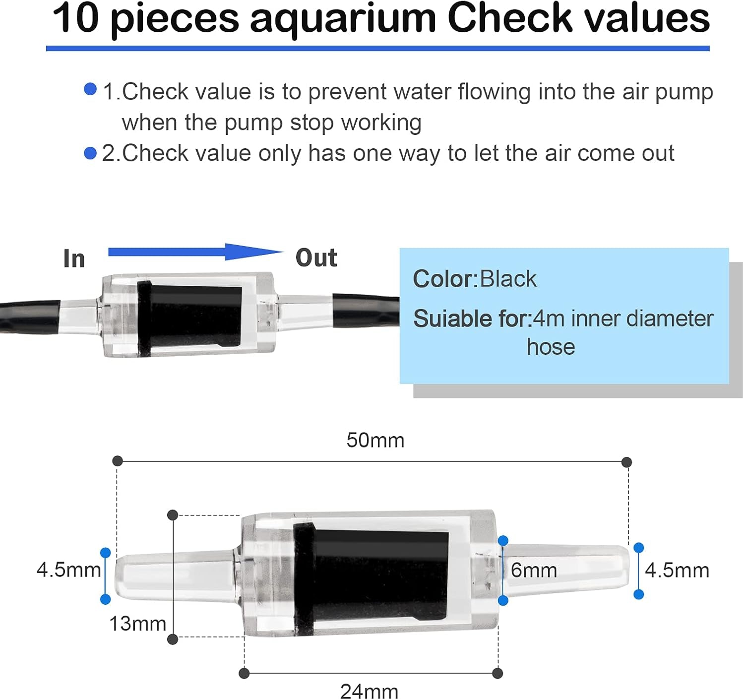 32.8 Feet Aquarium Airline Tubing Hose 10 Air Stone for Fish Tank 10 Aquarium One Way Air Check Value for Fish Tank 10 Aquarium Suction Cups 5 Each Aquarium Air Controller and I T Hose Connectors