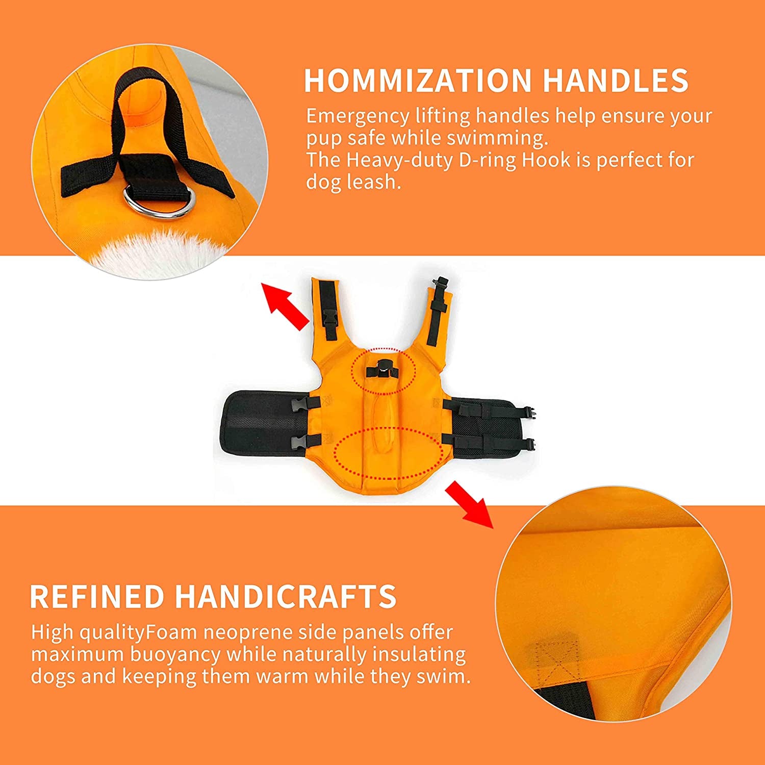 Dog Life Jacket- Preserver with Adjustable Belt, Pet Swimming Shark Jacket for Short Nose Dog Upgrade Version (Pug,Bulldog,Poodle,Bull Terrier,Samoyed,Alaskan Malamute) (XS, Orange)