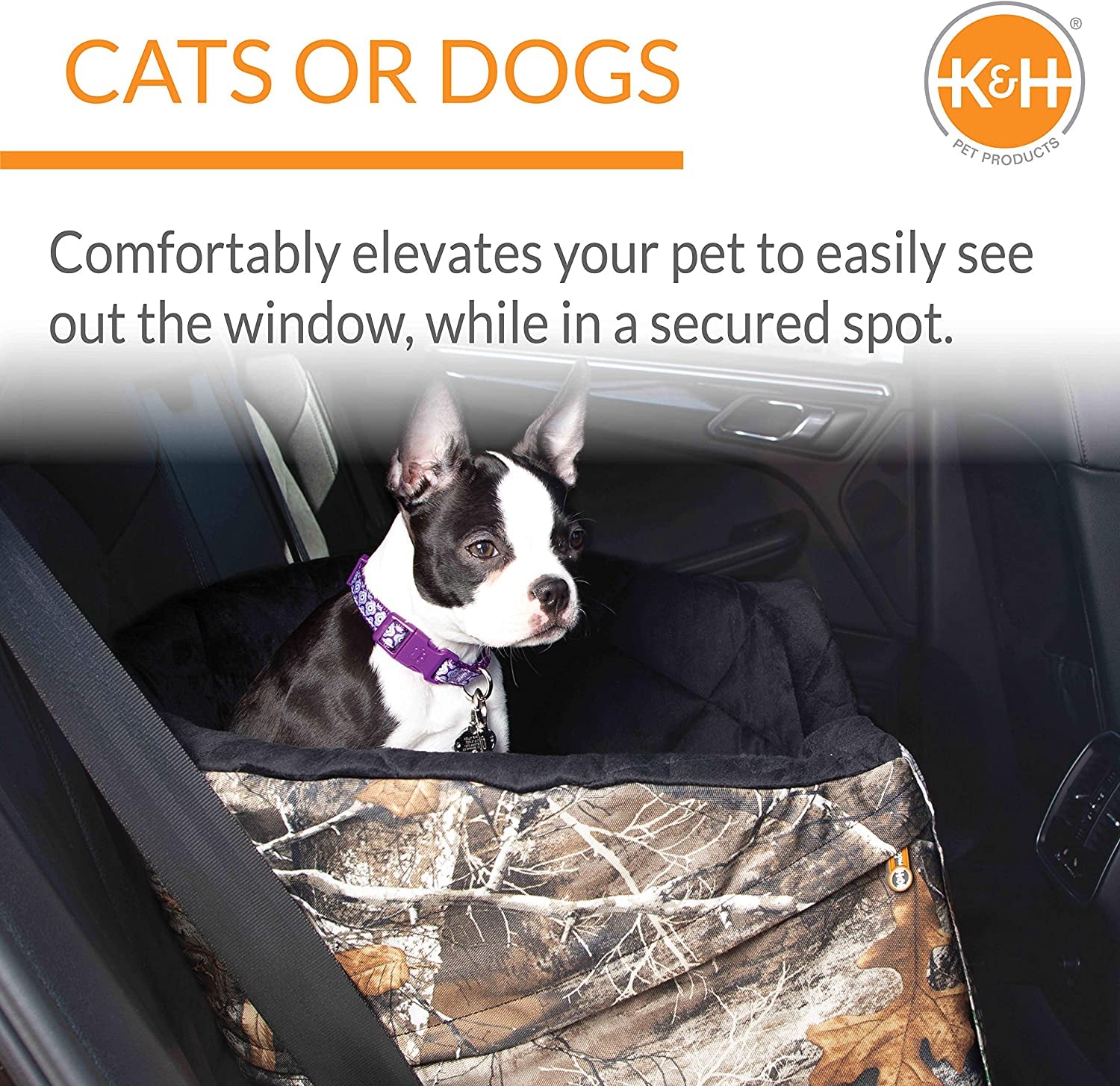 Bucket Booster Dog Car Seat, Sturdy Cat or Dog Booster Seats - Large Realtree Edge